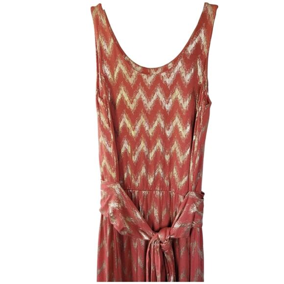SOFT SURROUNDINGS Sz S Salmon Gold Alessandra Metallic Chevron Long Maxi Dress - Picture 6 of 14